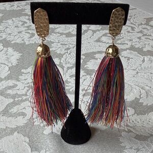 Elegant Gold Multicolor Tassel Earrings